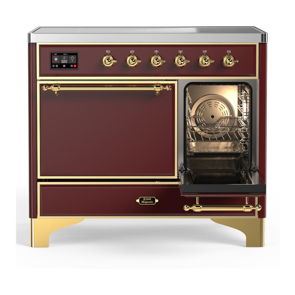 ILVE UMDIB40QNR3BUG Majestic III 40 inch Induction Range with 6 Elements, 3.82 cu. ft. Total Oven Capacity (Solid Door, Burgundy, Brass)