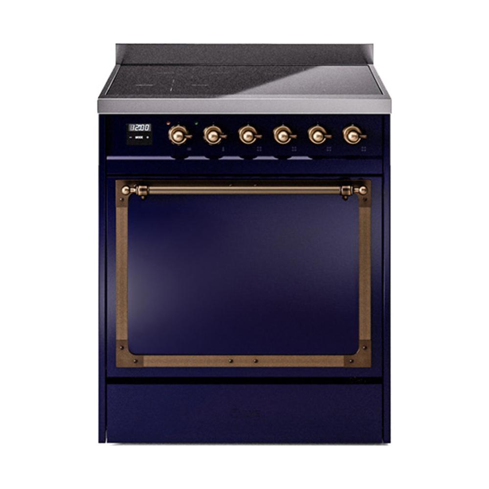 ILVE UNI304QNMPMBB Nostalgie II Noblesse 30 inch Induction Range (Solid Door, Midnight Blue, Burnished)