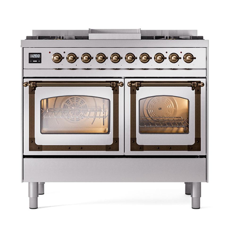 ILVE UND40FNMPSSBLP Nostalgie II Noblesse 40 inch Dual Fuel Range (Liquid Propane, Triple Glass Door, Stainless Steel, Burnished)