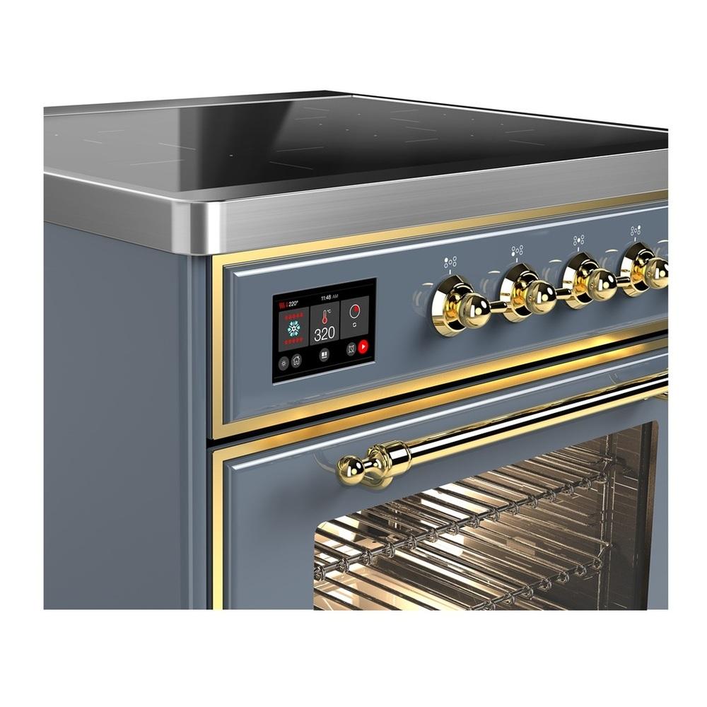 ILVE UMIB30NR3BGG Majestic III 30 inch Induction Range with 4 Elements, 4 cu. ft. Oven Capacity (Triple Glass Door, Blue Grey, Brass)