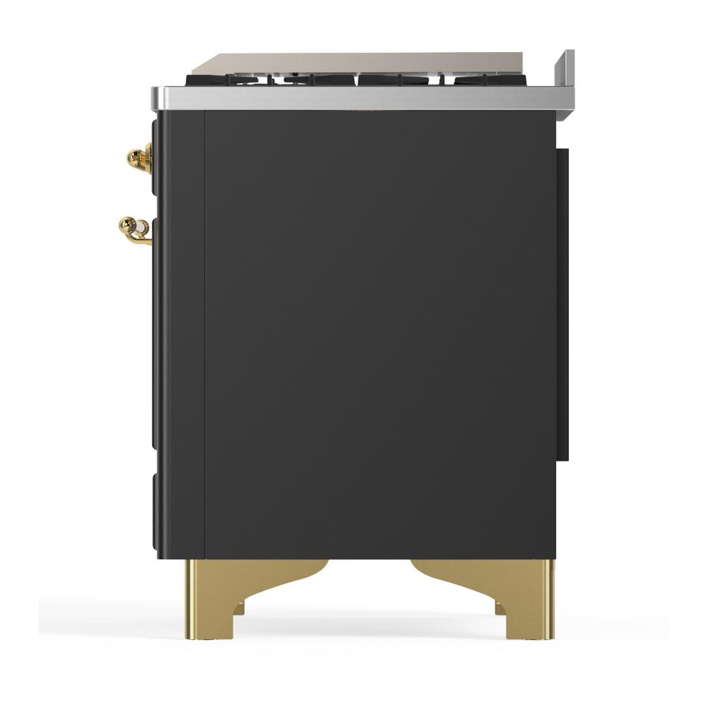 ILVE UM36FNR3MGGLP Majestic III 36 inch Dual Fuel Range with 6 Black Brass Burners and Griddle, Dual Function Burner up to 25,000 BTU (Triple Glass Door, Graphite Matte, Brass, Liquid Propane)