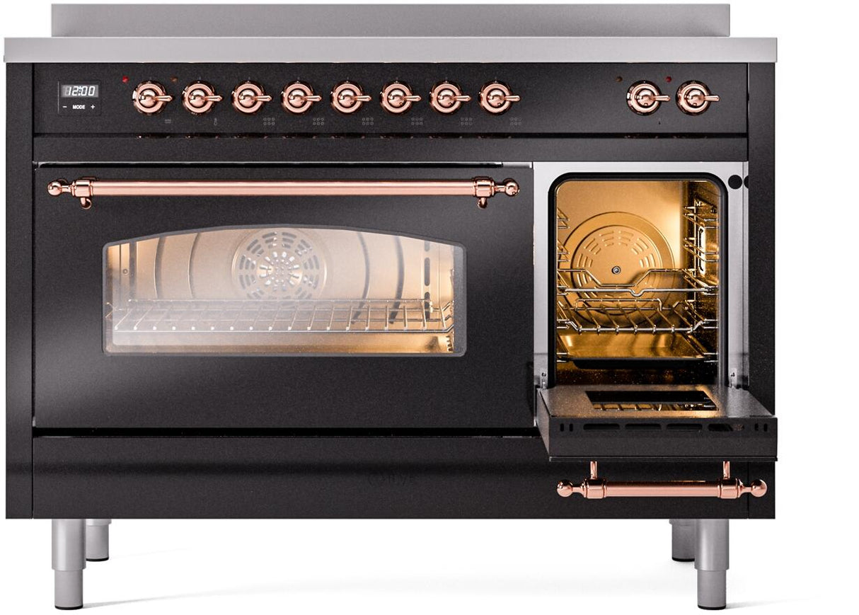 Nostalgie II 48 Inch Electric Freestanding Range in Glossy Black with Copper Trim