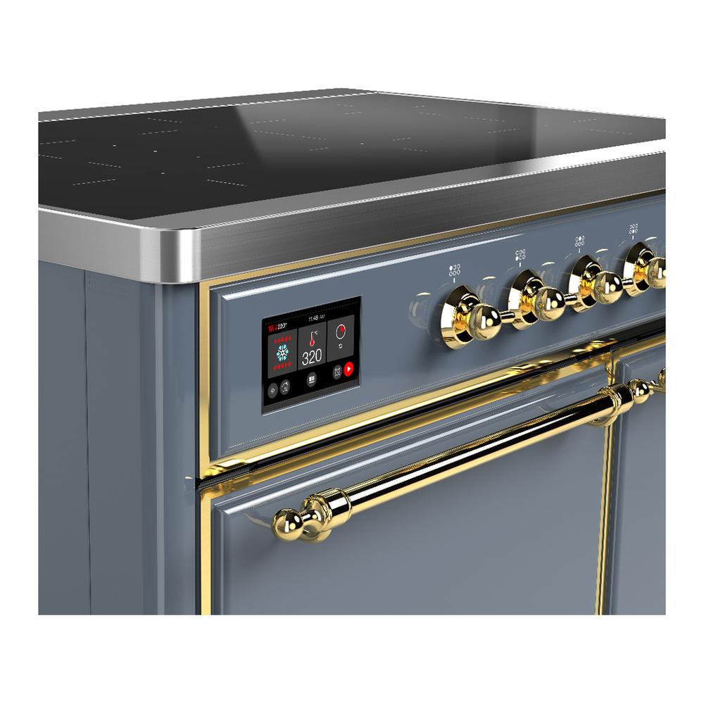 ILVE UMDIB40QNR3BGG Majestic III 40 inch Induction Range with 6 Elements, 3.82 cu. ft. Total Oven Capacity (Solid Door, Blue Grey, Brass)