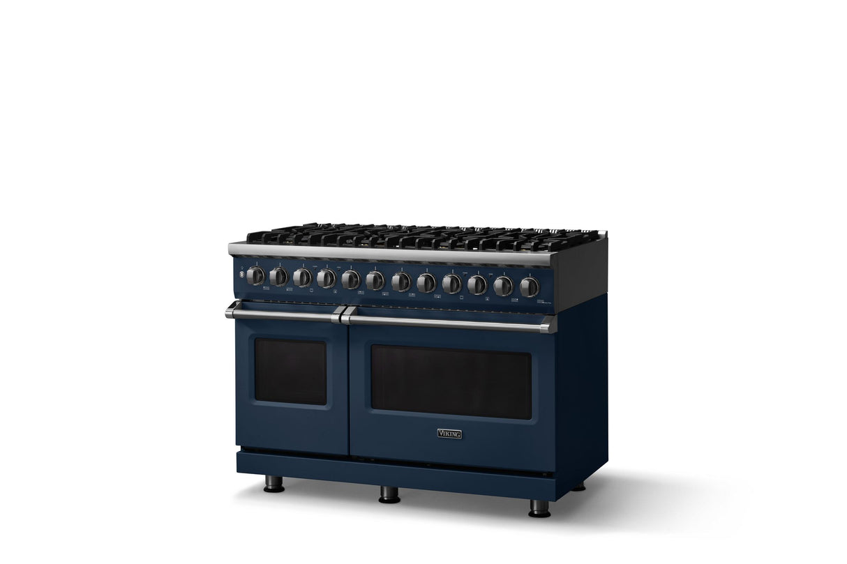 48"W. Dual Fuel Range (Burner: 8b, Finish: Slate Blue, Trim: Polished Chrome, Fuel: Natural Gas)
