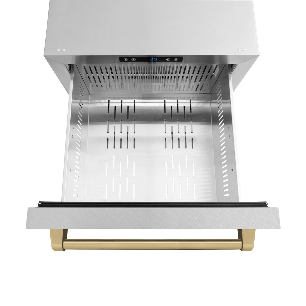 ZLINE Autograph Edition 24 in. Touchstone 168 Can Outdoor-Rated Dual Refrigerator Drawer with DuraSnow' Stainless Steel Doors and Champagne Bronze Handles (RDSOZ-SN-24-CB)