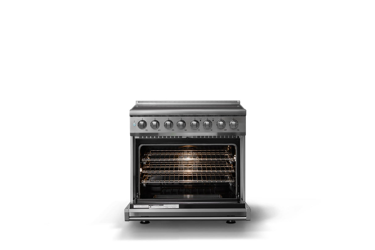 36"W. Induction Range (Finish: Stainless Steel, Trim: Polished Chrome)