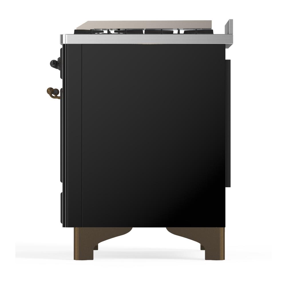 ILVE UM60FNR3BKB Majestic III 60 inch Dual Fuel Range with 9 Burners and Griddle, Dual Function Burner up to 25,000 BTU (Natural Gas, Triple Glass Door, Glossy Black, Burnished)