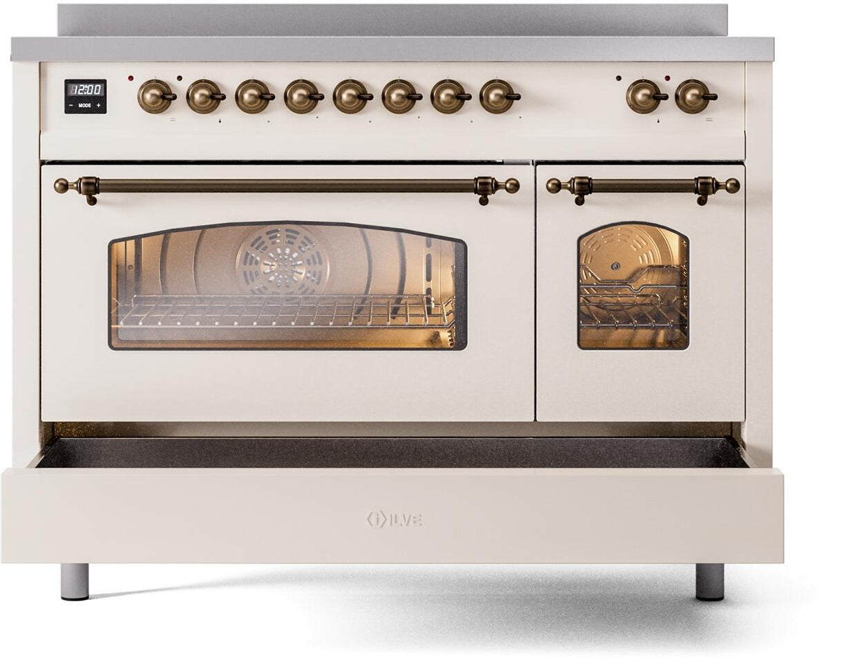 Nostalgie II 48 Inch Electric Freestanding Range in Antique White with Bronze Trim