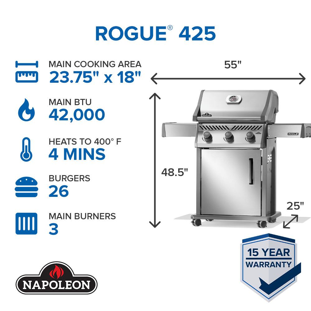 Rogue 425 Gas Grill , Propane, Stainless Steel