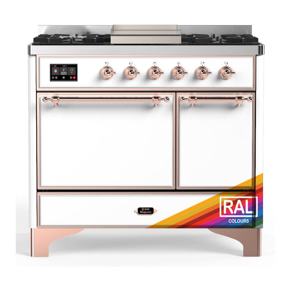 ILVE UMD40FQNR3RAP Majestic III 40 inch Dual Fuel Range with 6 Burners and Griddle, Dual Function Burner up to 25,000 BTU (Natural Gas, Solid Door, RAL, Copper)