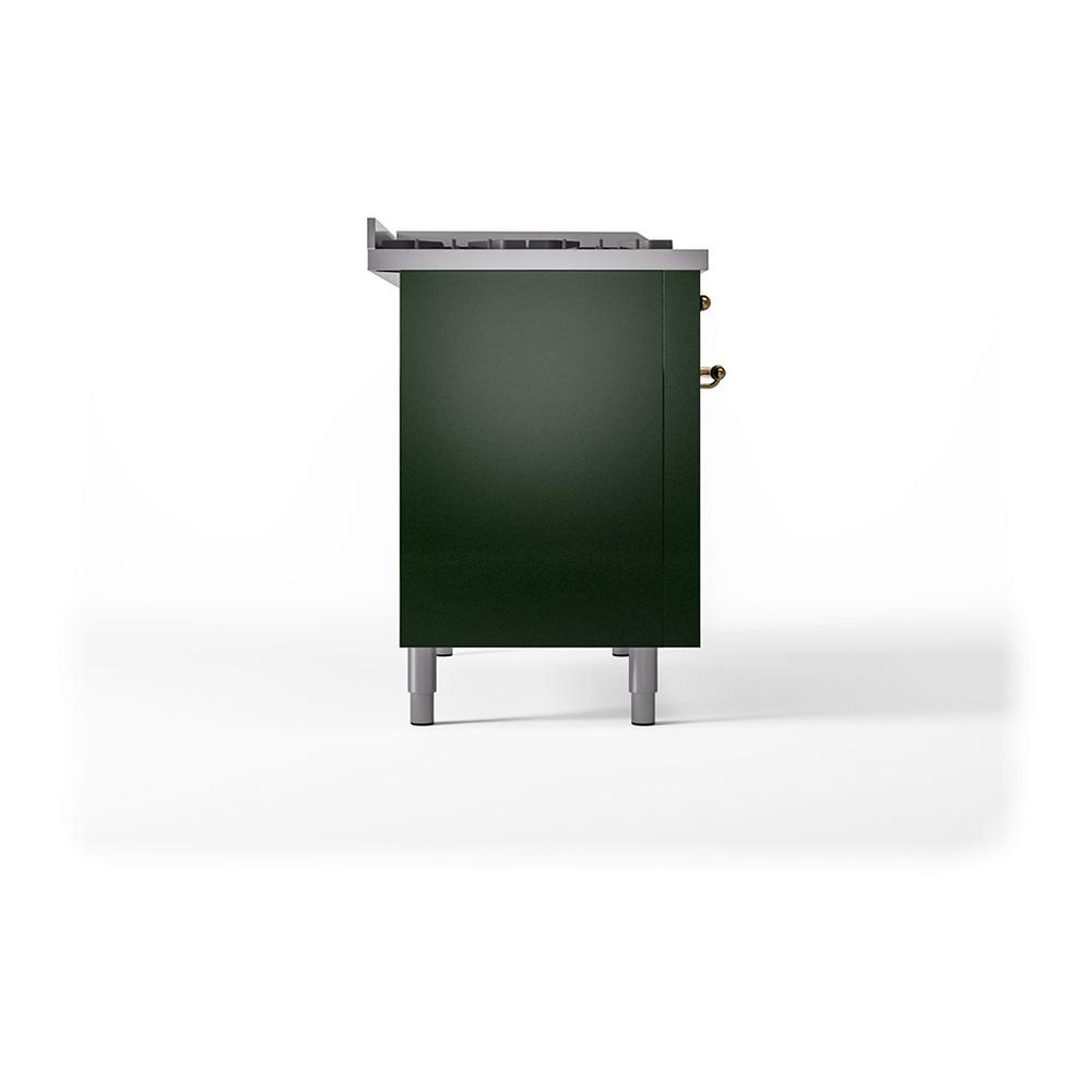 ILVE UN48FSQNMPEGG Nostalgie II Noblesse 48 inch Dual Fuel Range (5 Sealed Burners + Griddle + French Top, Natural Gas, Solid Door, Emerald Green, Brass)