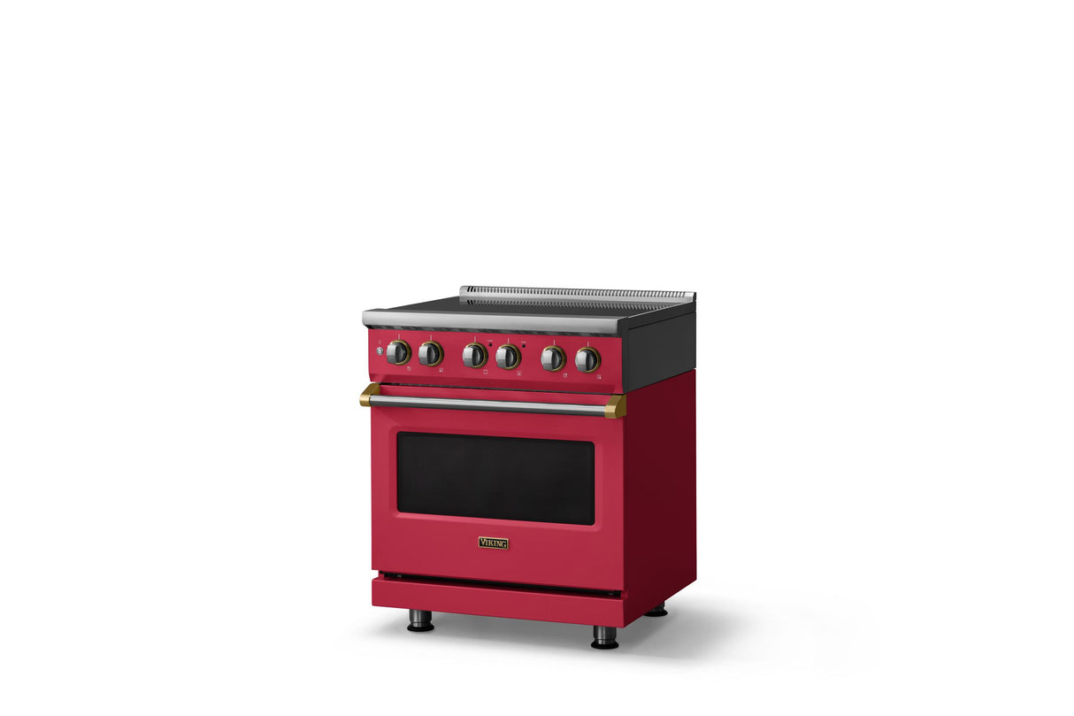 30"W. Induction Range (Finish: Valentine, Trim: Brushed Brass)