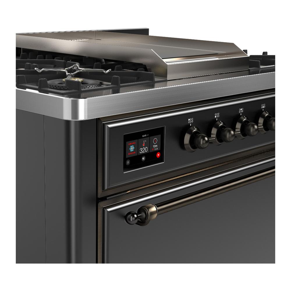ILVE UM36FQNR3MGBLP Majestic III 36 inch Dual Fuel Range with 6 Black Brass Burners and Griddle, Dual Function Burner up to 25,000 BTU (Solid Door, Graphite Matte, Burnished, Liquid Propane)
