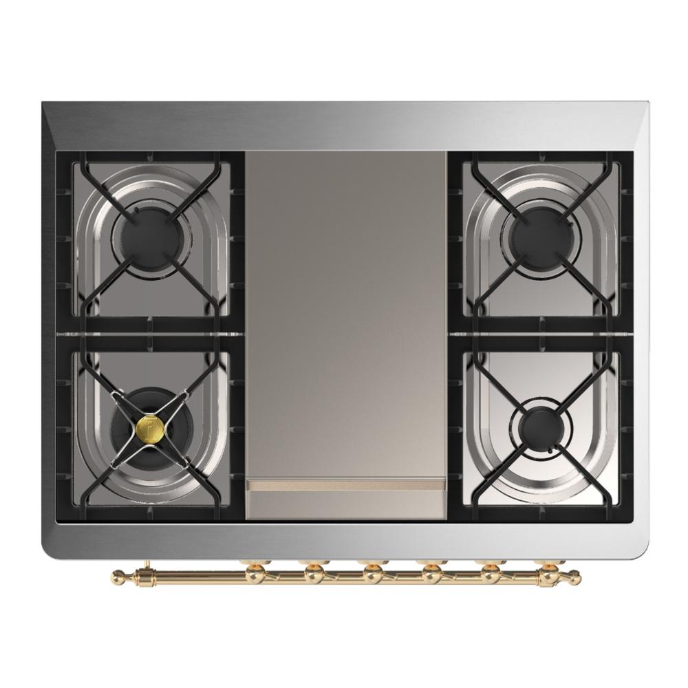 ILVE UM36FNR3AWGLP Majestic III 36 inch Dual Fuel Range with 6 Black Brass Burners and Griddle, Dual Function Burner up to 25,000 BTU (Triple Glass Door, Antique White, Brass, Liquid Propane)