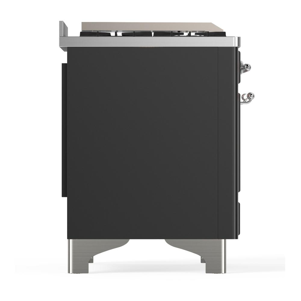 ILVE UM36FQNR3MGCLP Majestic III 36 inch Dual Fuel Range with 6 Black Brass Burners and Griddle, Dual Function Burner up to 25,000 BTU (Solid Door, Graphite Matte, Chrome, Liquid Propane)