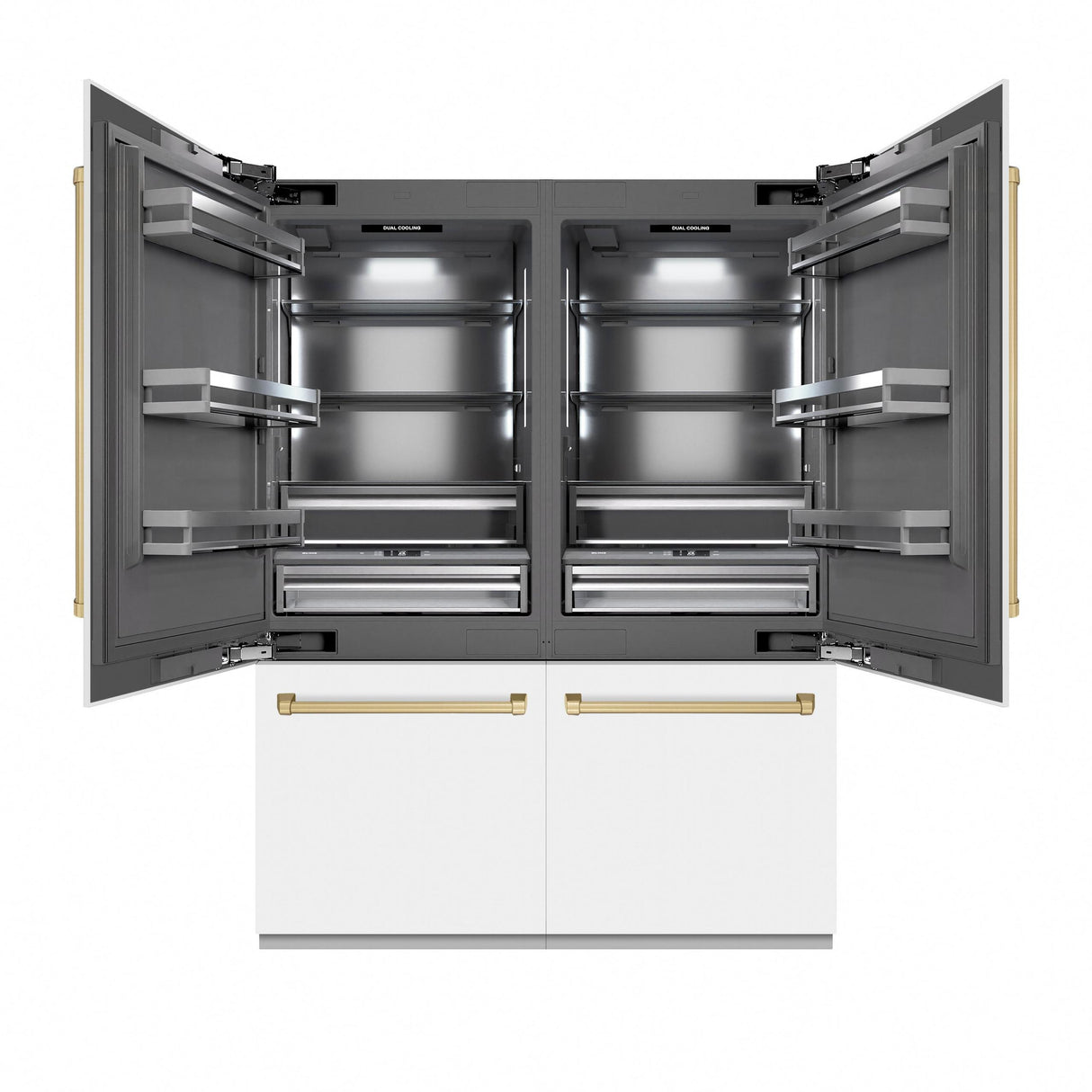 ZLINE Autograph Edition 60 in. 32.2 cu. ft. French Door Built-In Bottom Freezer Refrigerator with Water Dispenser and Ice Maker in White Matte with Graphite Gray Interior and Champagne Bronze Accents (GRBIVZ-WM-60-CB)