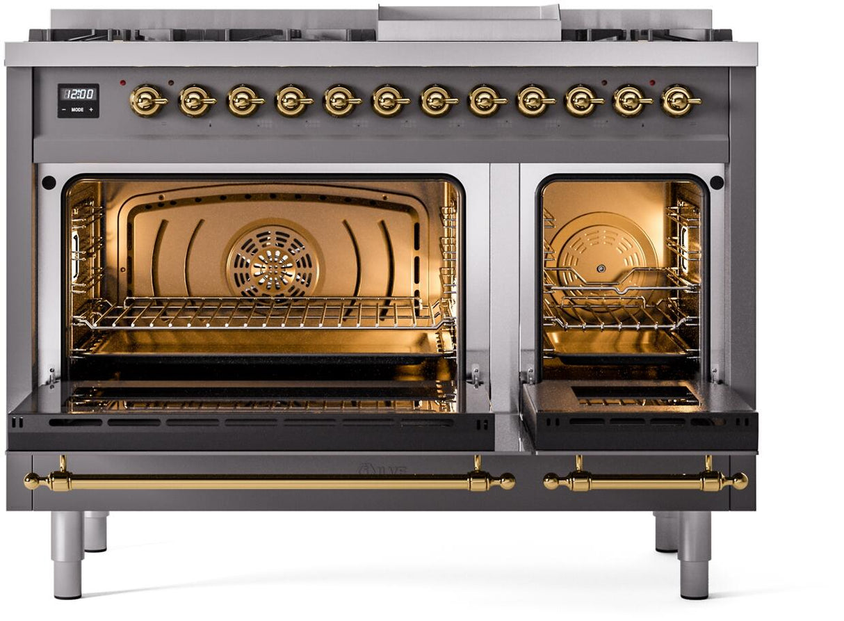 Nostalgie II 48 Inch Dual Fuel Liquid Propane Freestanding Range in Matte Graphite with Brass Trim