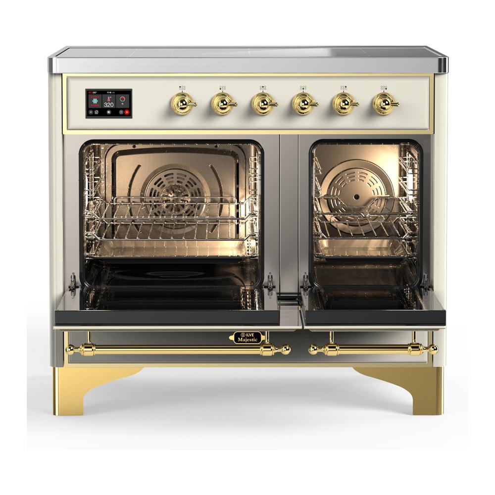 ILVE UMDIB40NR3AWG Majestic III 40 inch Induction Range with 6 Elements, 3.82 cu. ft. Total Oven Capacity (Triple Glass Door, Antique White, Brass)