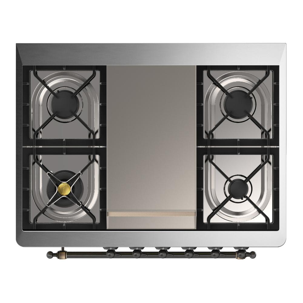 ILVE UM36FQNR3MGBLP Majestic III 36 inch Dual Fuel Range with 6 Black Brass Burners and Griddle, Dual Function Burner up to 25,000 BTU (Solid Door, Graphite Matte, Burnished, Liquid Propane)