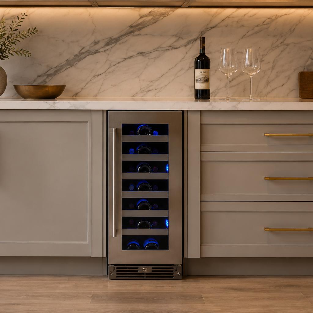 15" Wine Cooler, Stainless Steel Glass, Field Reversible Hinge
