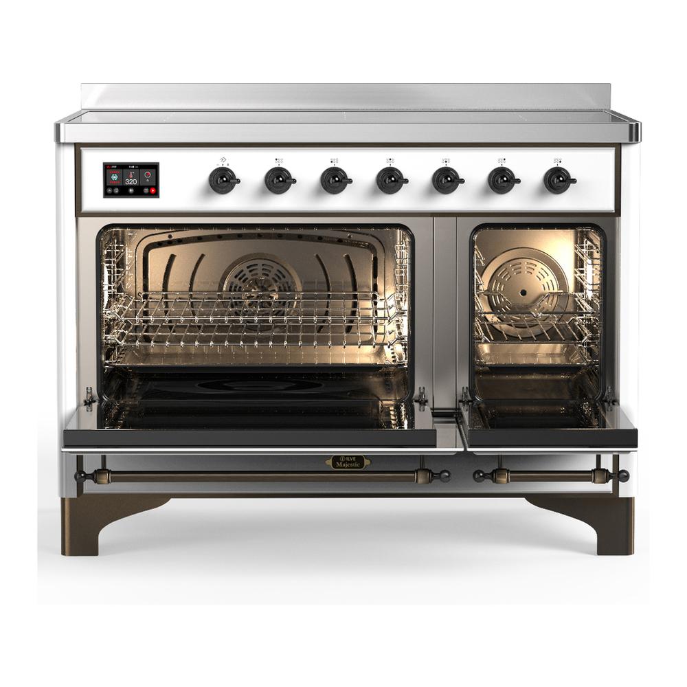 ILVE UMIB48QNR3WHB Majestic III 48 inch Induction Range with 6 Elements, 5.02 cu. ft. Total Oven Capacity (Solid Door, White, Burnished)