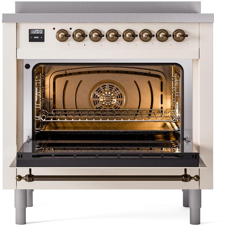Nostalgie II 36 Inch Electric Freestanding Range in Antique White with Bronze Trim