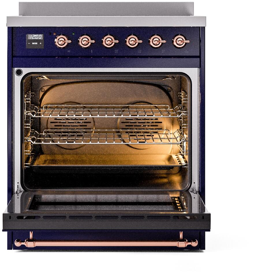 Nostalgie II 30 Inch Electric Freestanding Range in Blue with Copper Trim