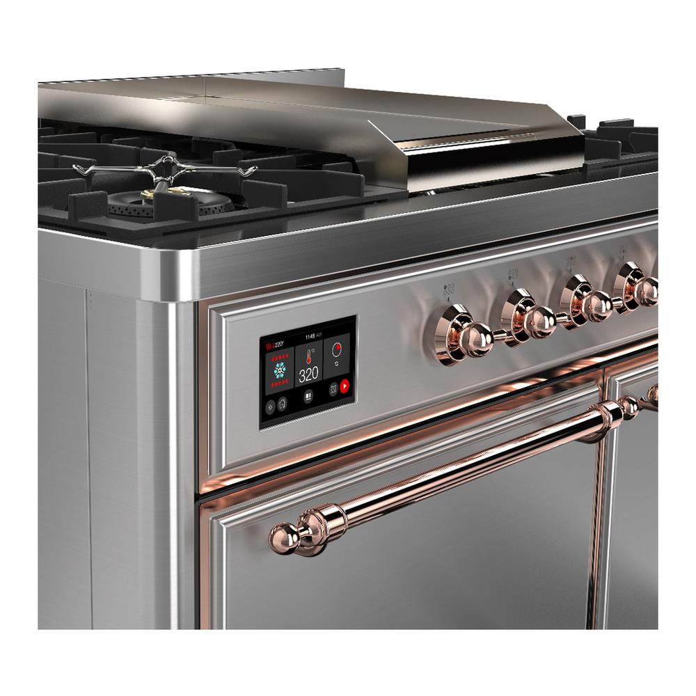 ILVE UMD40FQNR3SSP Majestic III 40 inch Dual Fuel Range with 6 Burners and Griddle, Dual Function Burner up to 25,000 BTU (Natural Gas, Solid Door, Stainless Steel, Copper)
