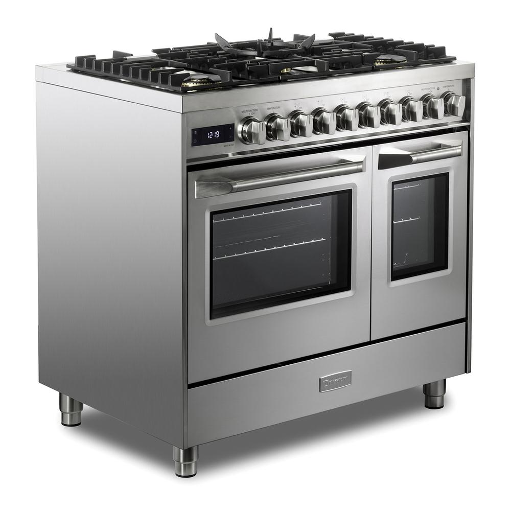 Verona VUFSGE365DSS 36 inch Ultima Collection Double Oven Dual Fuel Range with 5 Brass Burners, 4.1 cu. ft. Total Oven Capacity
