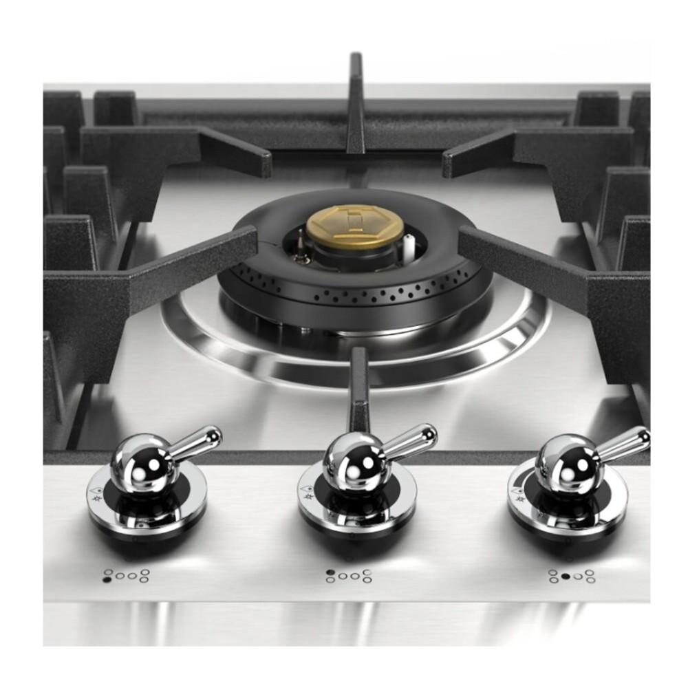 ILVE UHCPT125NSSC Nostalgie II 48 inch Built-In Gas Cooktop with Total Black Brass Burners, in Stainless Steel (6 Sealed Burners, Natural Gas, Chrome)