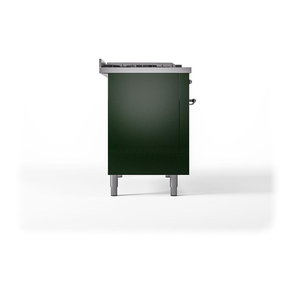 ILVE UN48FSQNMPEGCLP Nostalgie II Noblesse 48 inch Dual Fuel Range (5 Sealed Burners + Griddle + French Top, Liquid Propane, Solid Door, Emerald Green, Chrome)