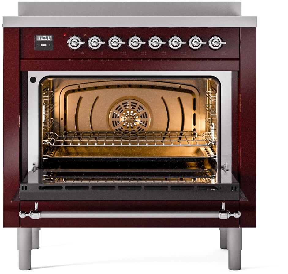 Nostalgie II 36 Inch Electric Freestanding Range in Burgundy with Chrome Trim