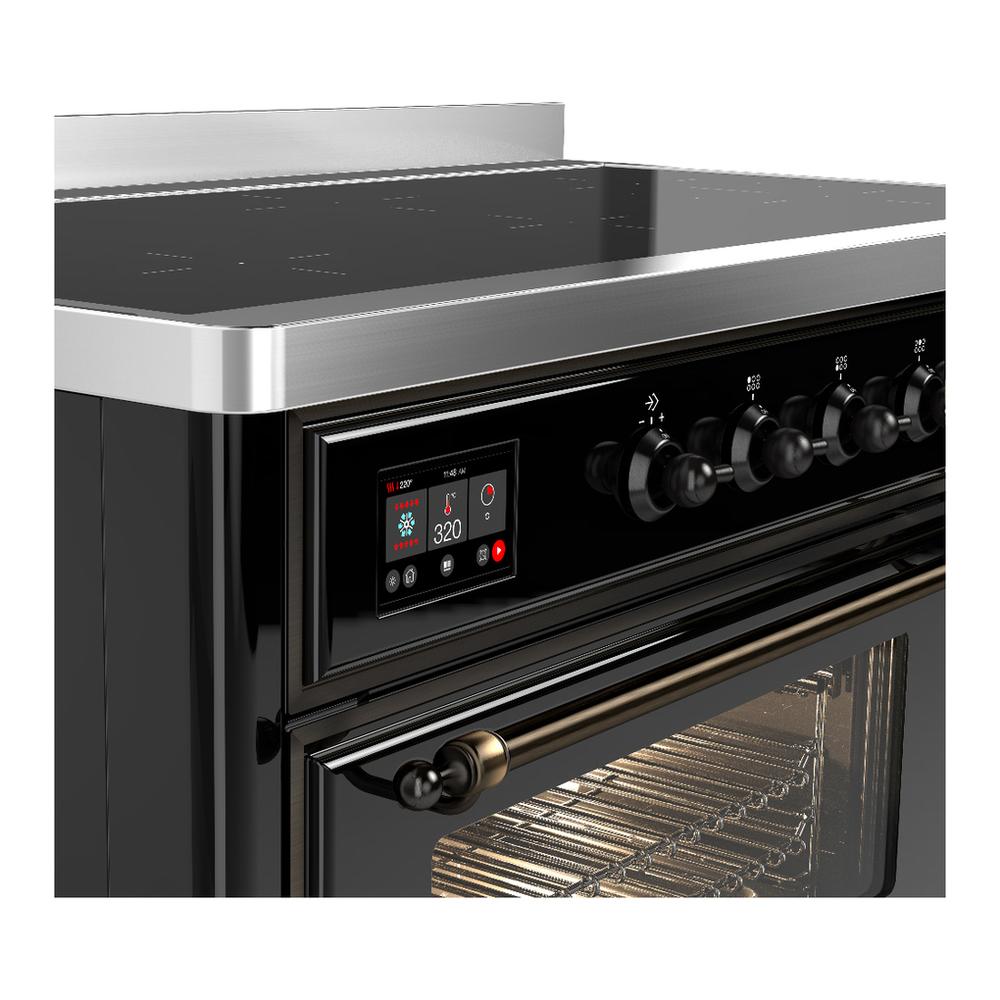ILVE UMIB48NR3BKB Majestic III 48 inch Induction Range with 6 Elements, 5.02 cu. ft. Total Oven Capacity (Triple Glass Door, Glossy Black, Burnished)