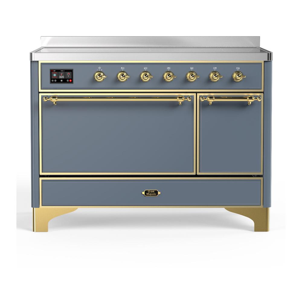 ILVE UMIB48QNR3BGG Majestic III 48 inch Induction Range with 6 Elements, 5.02 cu. ft. Total Oven Capacity (Solid Door, Blue Grey, Brass)