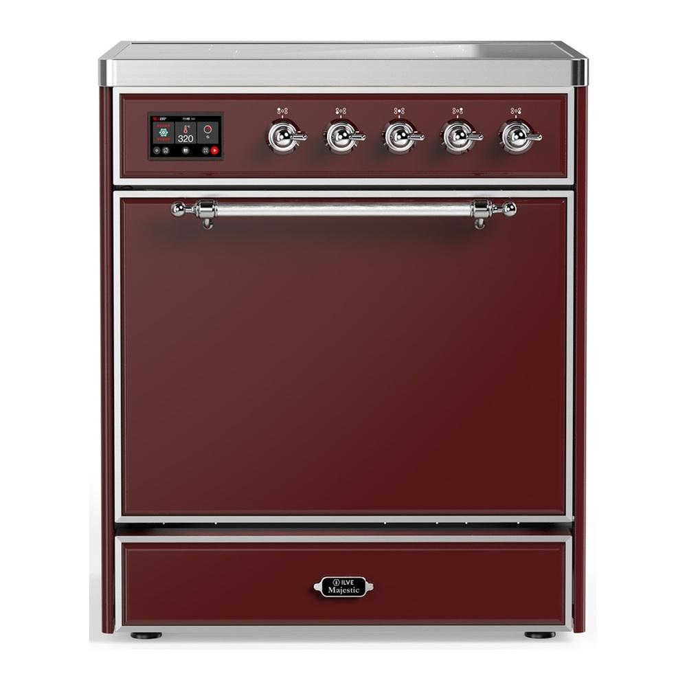 ILVE UMIB30QNR3BUC Majestic III 30 inch Induction Range with 4 Elements, 4 cu. ft. Oven Capacity (Solid Door, Burgundy, Chrome)