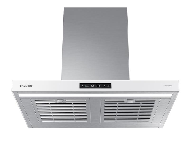 30" Bespoke Smart Wall Mount Hood with LCD Display in Clean White