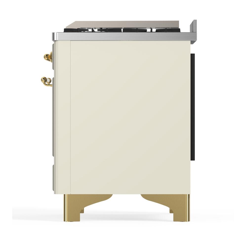 ILVE UM60FSNR3AWG Majestic III 60 inch Dual Fuel Range with 7 Burners, Griddle and French Top, Dual Function Burner with up to 25,000 BTU (Natural Gas, Triple Glass Door, Antique White, Brass)