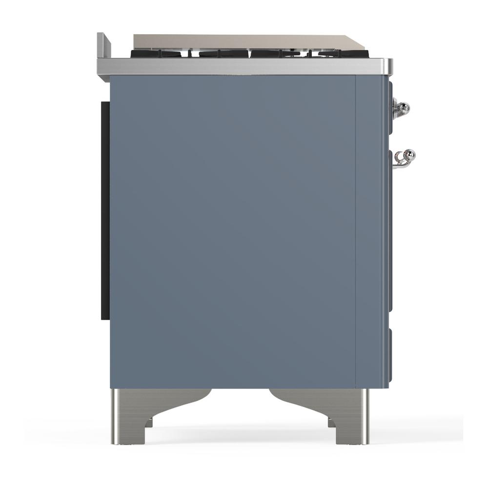 ILVE UM60FQNR3BGCLP Majestic III 60 inch Dual Fuel Range with 9 Burners and Griddle, Dual Function Burner up to 25,000 BTU (Liquid Propane, Solid Door, Blue Grey, Chrome)