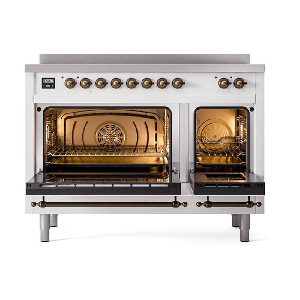 ILVE UNI486QNMPWHB Nostalgie II Noblesse 48 inch Induction Range (Solid Door, White, Burnished)