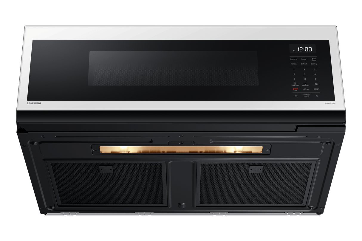 1.1 cu. ft. Bespoke Smart SLIM Over-the-Range Microwave with 400 CFM Hood Ventilation, Wi-Fi & Voice Control in White Glass