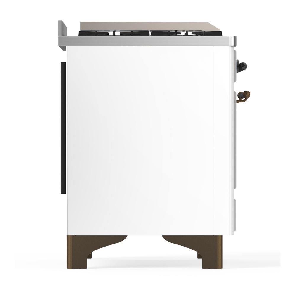 ILVE UM36FQNR3WHB Majestic III 36 inch Dual Fuel Range with 6 Black Brass Burners and Griddle, Dual Function Burner up to 25,000 BTU (Solid Door, White, Burnished, Natural Gas)
