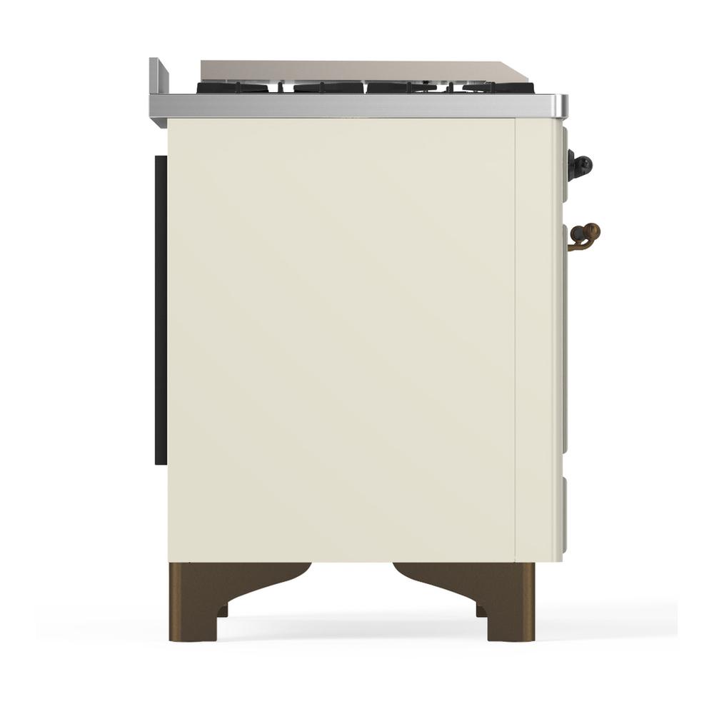 ILVE UM48FQNR3AWBLP Majestic III 48 inch Dual Fuel Range with 8 Burners and Griddle, Dual Function Burner up to 25,000 BTU (Liquid Propane, Solid Door, Antique White, Burnished)