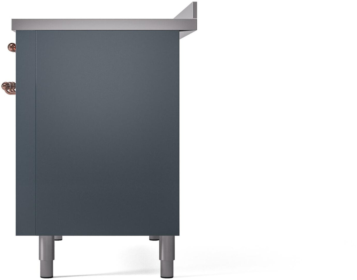 Nostalgie II 48 Inch Electric Freestanding Range in Blue Grey with Copper Trim