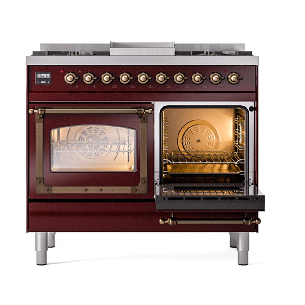ILVE UND40FNMPBUBLP Nostalgie II Noblesse 40 inch Dual Fuel Range (Liquid Propane, Triple Glass Door, Burgundy, Burnished)