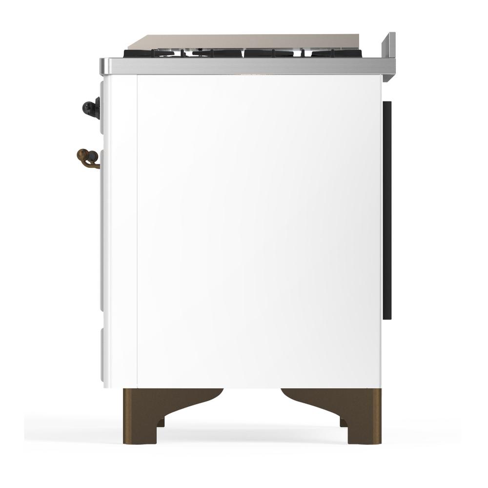 ILVE UM36FNR3WHB Majestic III 36 inch Dual Fuel Range with 6 Black Brass Burners and Griddle, Dual Function Burner up to 25,000 BTU (Triple Glass Door, White, Burnished, Natural Gas)