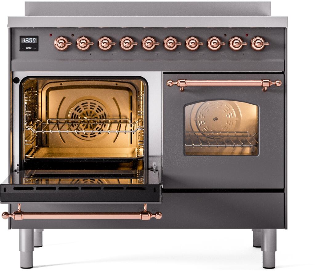 Nostalgie II 40 Inch Electric Freestanding Range in Matte Graphite with Copper Trim