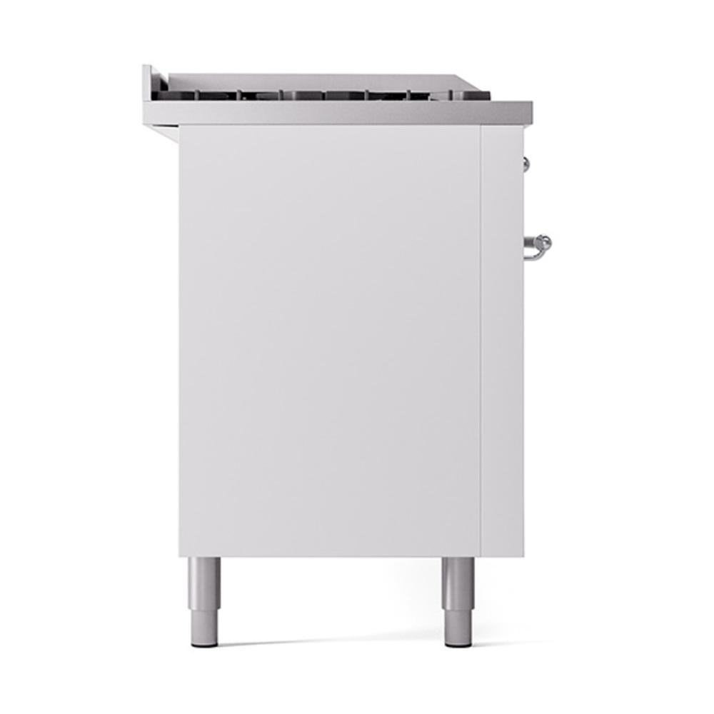 ILVE UN60FSQNMPWHCLP Nostalgie II Noblesse 60 inch Dual Fuel Range (7 Sealed Burners + Griddle + French Top, Liquid Propane, Solid Door, White, Chrome)