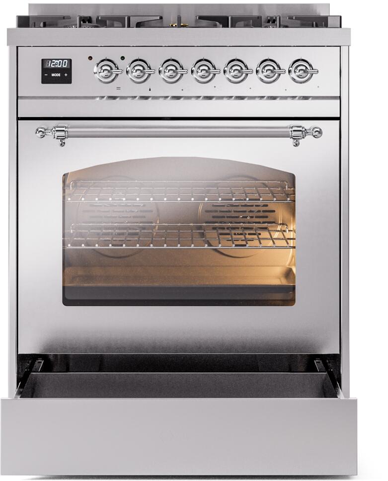 Nostalgie II 30 Inch Dual Fuel Liquid Propane Freestanding Range in Stainless Steel with Chrome Trim