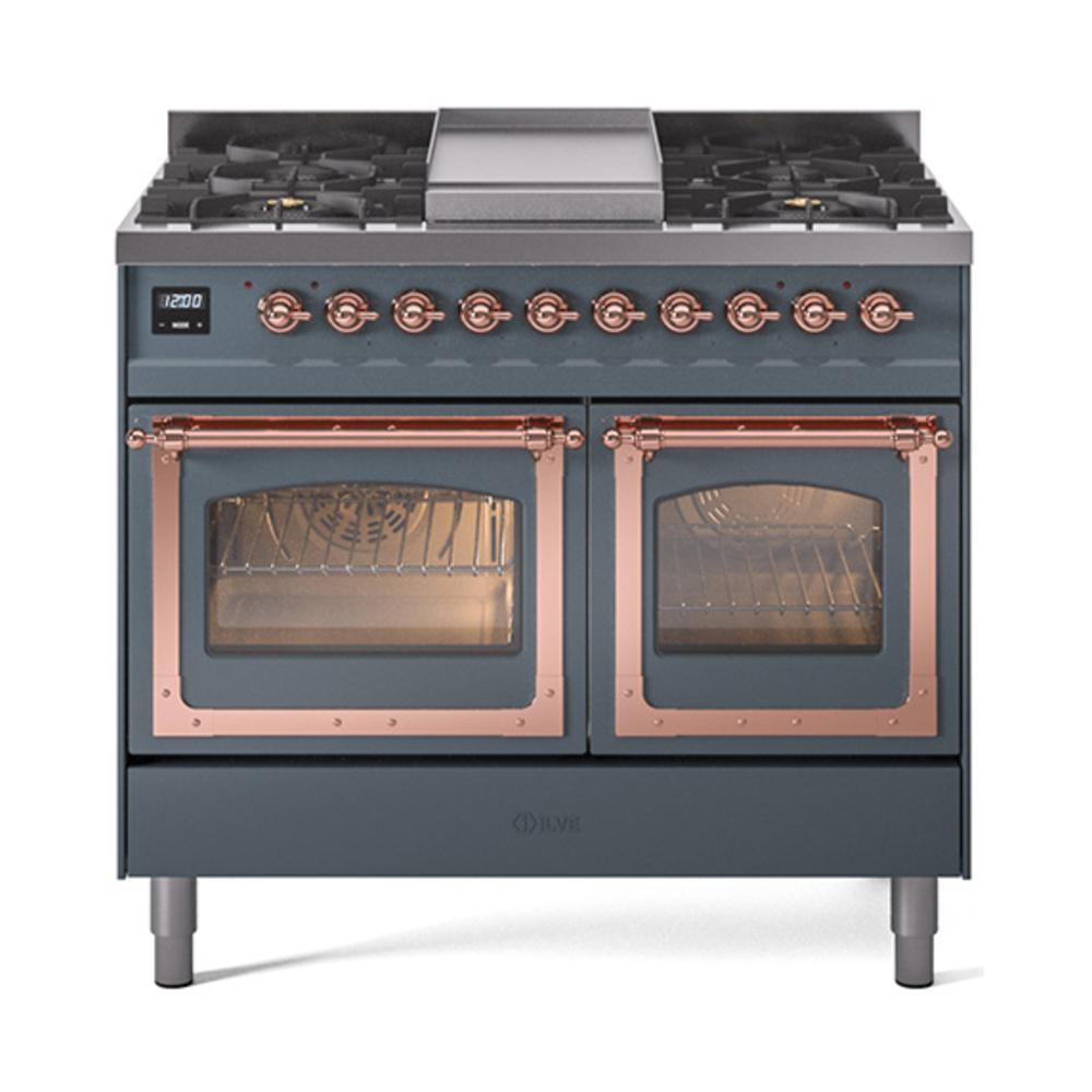 ILVE UND40FNMPBGPLP Nostalgie II Noblesse 40 inch Dual Fuel Range (Liquid Propane, Triple Glass Door, Blue Grey, Copper)