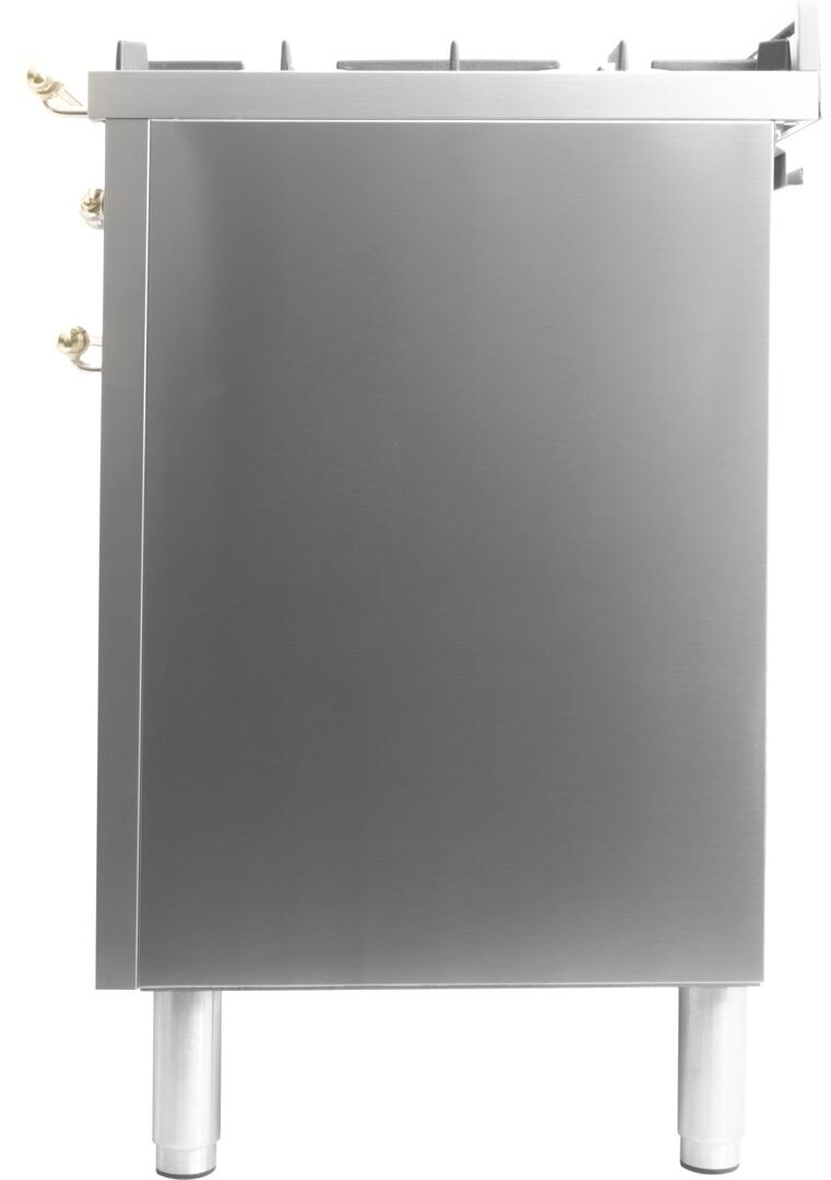 Nostalgie 48 Inch Dual Fuel Natural Gas Freestanding Range in Stainless Steel with Brass Trim